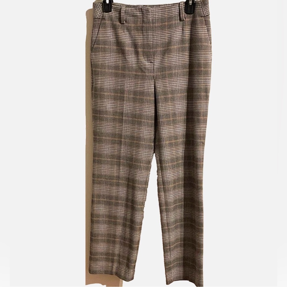 Talbots Southampton Petite 4P Plaid Ankle Pants Brown Black Stretch Career Work